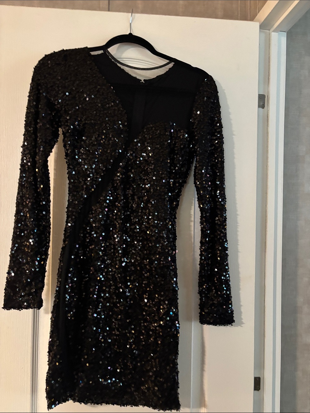 Symphony Black Sequin Long-Sleeve Cocktail Dress